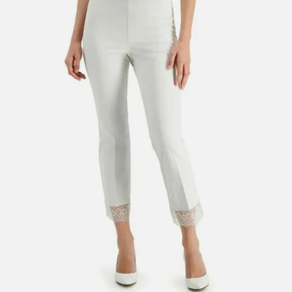Alfani Lace-hem Tummy-Control Ankle Pants women white size 8